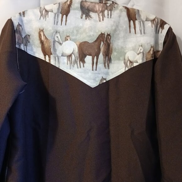 NEW Mens Western Cowboy Snap up Shirt M Dark or Light brown Horses yokes & Cuffs - Picture 11 of 12